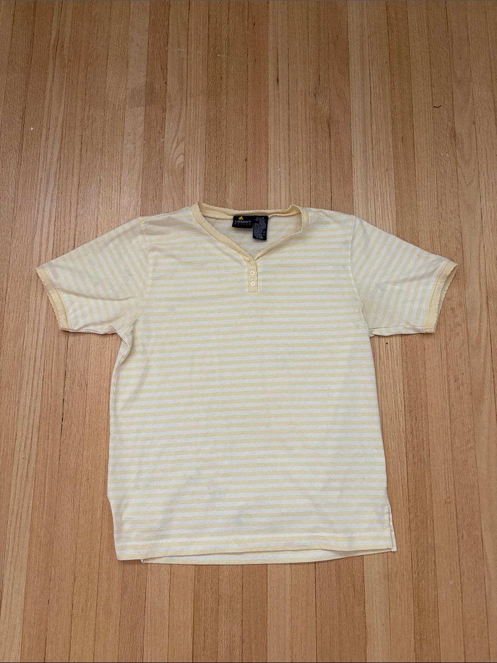 Vintage 90s Liz Claiborne Lizsport Yellow Striped Henley Tee Petite